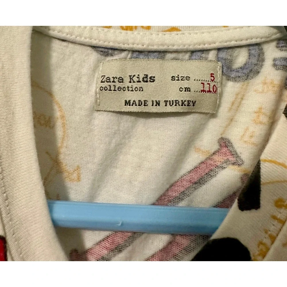 Zara Kids Graphic Print‎ Long Sleeve Shirt Top White Multi Color Size 5T-110